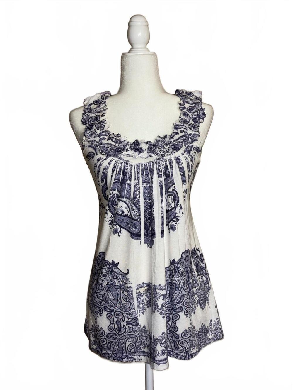 Y2K Expresso Paisley Ruffled Scoop Neckline Blouse